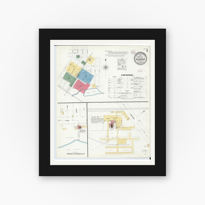 Old map wall art mockup — black gallery frame with white mat — Sanborn Fire Insurance Map from Kalkaska, Kalkaska County, Michigan (1909) - Complete Map Set