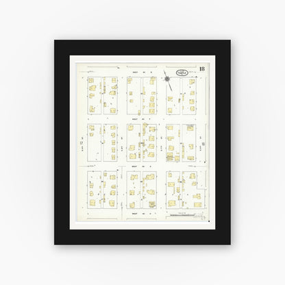 Old map wall art mockup — black gallery frame with white mat — Sanborn Fire Insurance Map from Temple, Bell County, Texas (1910), Sheet #0018
