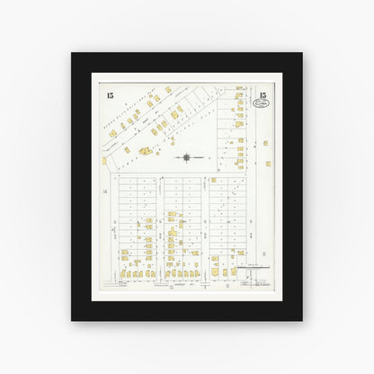 Old map wall art mockup — black gallery frame with white mat — Sanborn Fire Insurance Map from Elyria, Lorain County, Ohio (1925), Sheet #0015