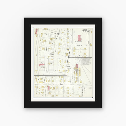 Old map wall art mockup — black gallery frame with white mat — Sanborn Fire Insurance Map from Neosho, Newton County, Missouri (1916), Sheet #0002