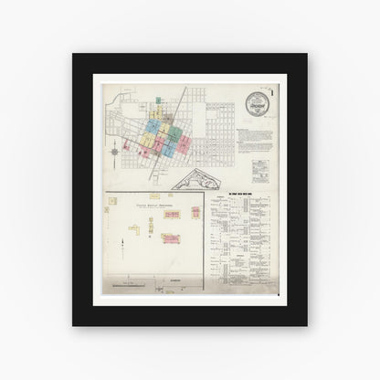 Old map wall art mockup — black gallery frame with white mat — Sanborn Fire Insurance Map from Arcadia, DeSoto County, Florida (1914) - Complete Map Set