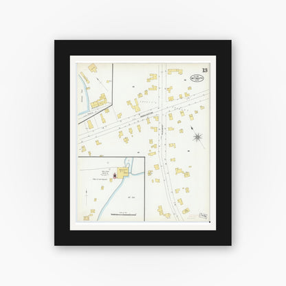 Old map wall art mockup — black gallery frame with white mat — Sanborn Fire Insurance Map from Weymouth, Norfolk County, Massachusetts (1904), Sheet #0013