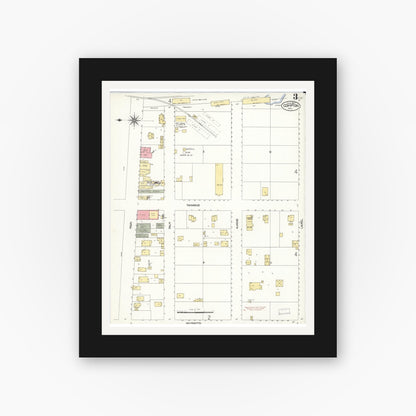Old map wall art mockup — black gallery frame with white mat — Sanborn Fire Insurance Map from Compton, Los Angeles County, California (1907), Sheet #0003