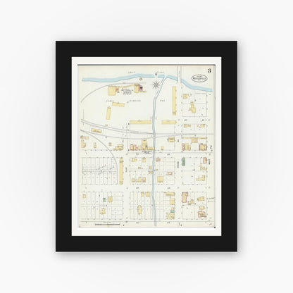 Old map wall art mockup — black gallery frame with white mat — Sanborn Fire Insurance Map from Neillsville, Clark County, Wisconsin (1897), Sheet #0003