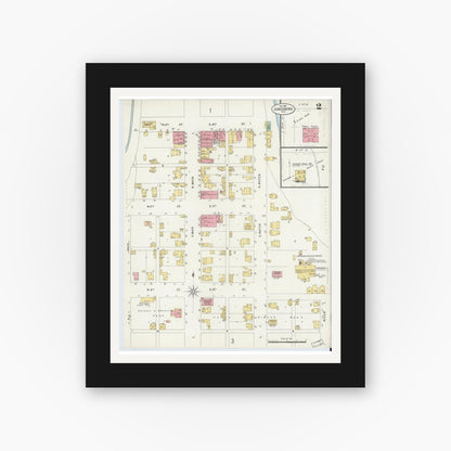Old map wall art mockup — black gallery frame with white mat — Sanborn Fire Insurance Map from Jonesboro, Grant County, Indiana (1898), Sheet #0002