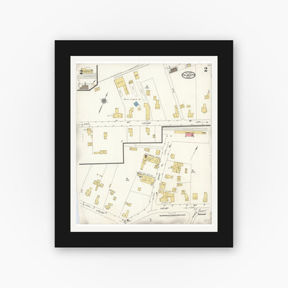 Old map wall art mockup — black gallery frame with white mat — Sanborn Fire Insurance Map from Falmouth, Barnstable County, Massachusetts (1923), Sheet #0002
