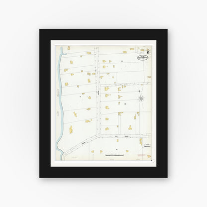 Old map wall art mockup — black gallery frame with white mat — Sanborn Fire Insurance Map from Southampton, Suffolk County, New York (1902), Sheet #0006
