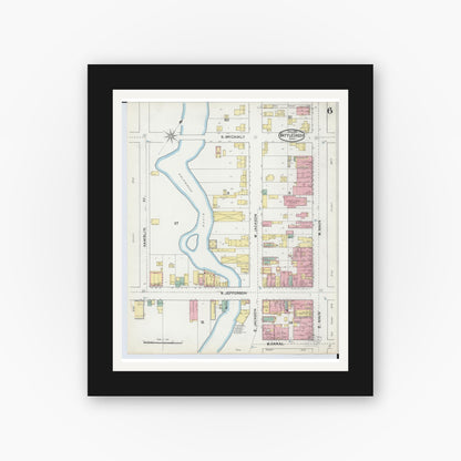 Old map wall art mockup — black gallery frame with white mat — Sanborn Fire Insurance Map from Battle Creek, Calhoun County, Michigan (1892), Sheet #0006