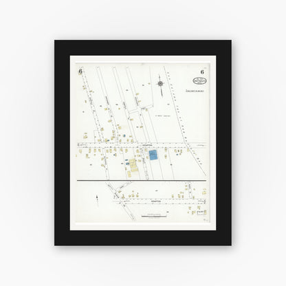 Old map wall art mockup — black gallery frame with white mat — Sanborn Fire Insurance Map from Dartmouth, Bristol County, Massachusetts (1924), Sheet #0006