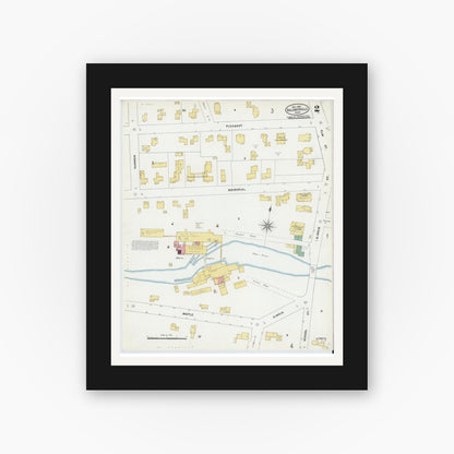Old map wall art mockup — black gallery frame with white mat — Sanborn Fire Insurance Map from Baldwinville, Worcester County, Massachusetts (1905), Sheet #0002