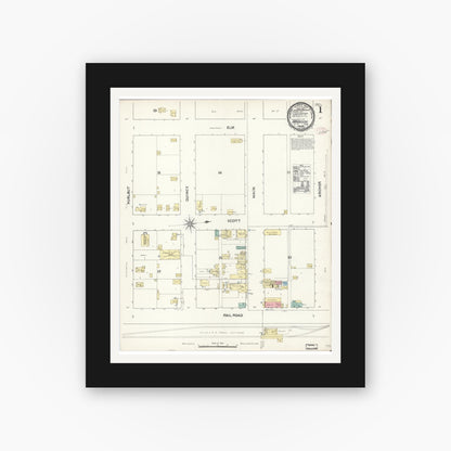Old map wall art mockup — black gallery frame with white mat — Sanborn Fire Insurance Map from Madison, Yolo County, California (1891) - Complete Map Set