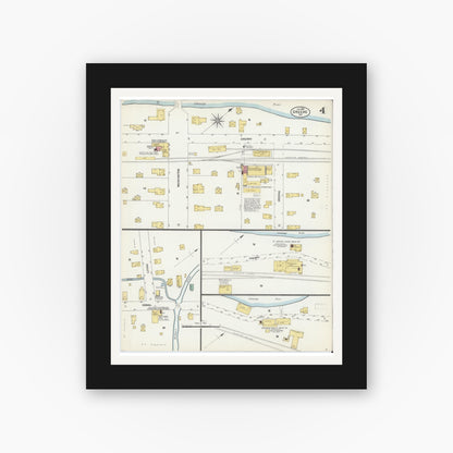 Old map wall art mockup — black gallery frame with white mat — Sanborn Fire Insurance Map from Greene, Chenango County, New York (1903), Sheet #0004