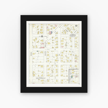 Old map wall art mockup — black gallery frame with white mat — Sanborn Fire Insurance Map from Louisiana, Pike County, Missouri (1909), Sheet #0012