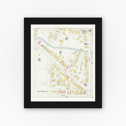 Old map wall art mockup — black gallery frame with white mat — Sanborn Fire Insurance Map from Geneva, Ontario County, New York (1903), Sheet #0012
