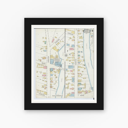 Old map wall art mockup — black gallery frame with white mat — Sanborn Fire Insurance Map from Cedarburg, Ozaukee County, Wisconsin (1893), Sheet #0002