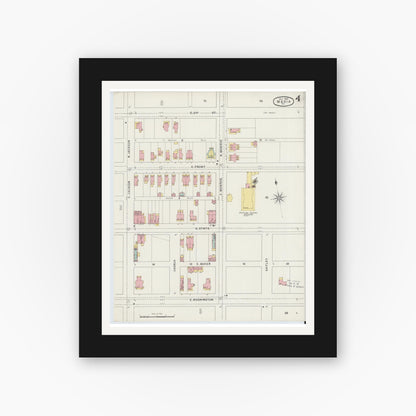 Old map wall art mockup — black gallery frame with white mat — Sanborn Fire Insurance Map from Media, Delaware County, Pennsylvania (1894), Sheet #0004