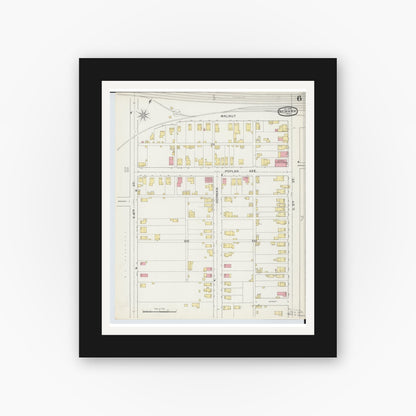 Old map wall art mockup — black gallery frame with white mat — Sanborn Fire Insurance Map from Newark, Licking County, Ohio (1893), Sheet #0006