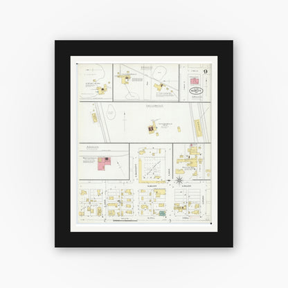 Old map wall art mockup — black gallery frame with white mat — Sanborn Fire Insurance Map from Webb City, Jasper County, Missouri (1906), Sheet #0009