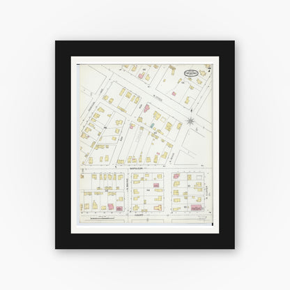 Old map wall art mockup — black gallery frame with white mat — Sanborn Fire Insurance Map from Fremont, Sandusky County, Ohio (1893), Sheet #0007