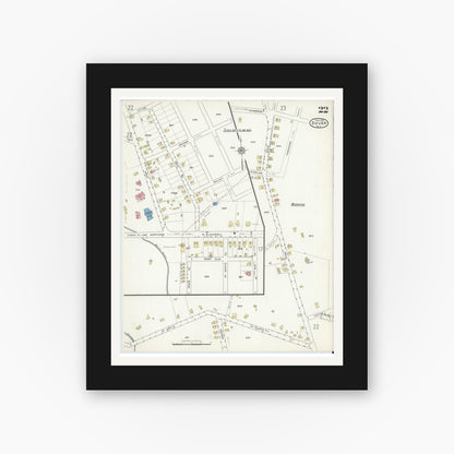Old map wall art mockup — black gallery frame with white mat — Sanborn Fire Insurance Map from Dover, Morris County, New Jersey (1916), Sheet #0022