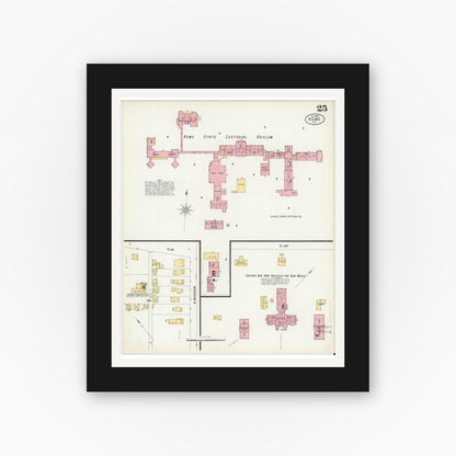 Old map wall art mockup — black gallery frame with white mat — Sanborn Fire Insurance Map from Rome, Oneida County, New York (1899), Sheet #0025