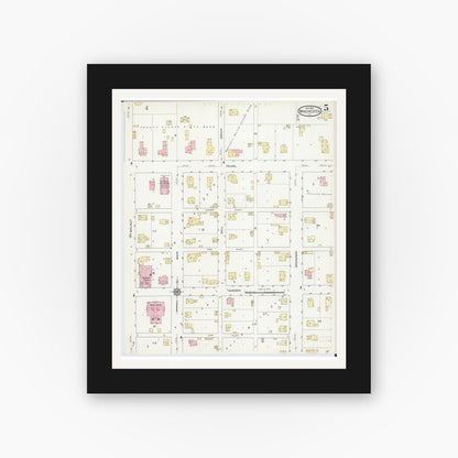 Old map wall art mockup — black gallery frame with white mat — Sanborn Fire Insurance Map from Winchester, Scott County, Illinois (1914), Sheet #0005