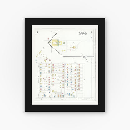 Old map wall art mockup — black gallery frame with white mat — Sanborn Fire Insurance Map from Jeffersonville, Montgomery County, Pennsylvania (1928), Sheet #0004