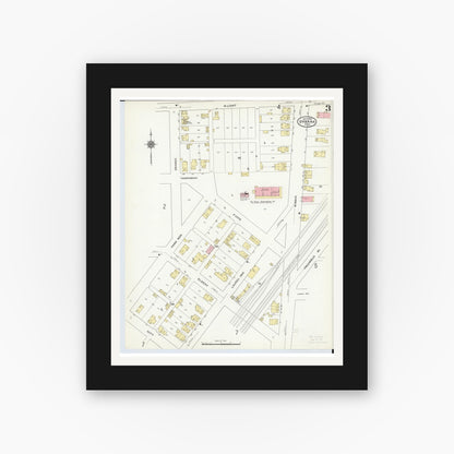 Old map wall art mockup — black gallery frame with white mat — Sanborn Fire Insurance Map from Urbana, Champaign County, Ohio (1910), Sheet #0003
