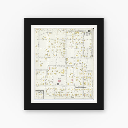Old map wall art mockup — black gallery frame with white mat — Sanborn Fire Insurance Map from Bonham, Fannin County, Texas (1917), Sheet #0019