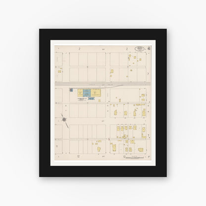 Old map wall art mockup — black gallery frame with white mat — Sanborn Fire Insurance Map from Merced, Merced County, California (1922), Sheet #0006