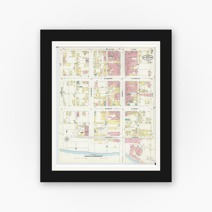 Old map wall art mockup — black gallery frame with white mat — Sanborn Fire Insurance Map from Mount Vernon, Knox County, Ohio (1897), Sheet #0007