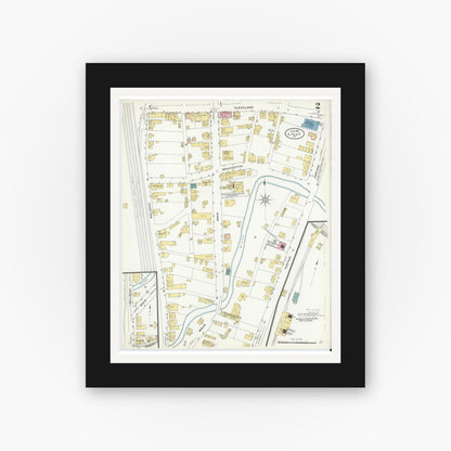 Old map wall art mockup — black gallery frame with white mat — Sanborn Fire Insurance Map from Lilly, Cambria County, Pennsylvania (1909), Sheet #0002