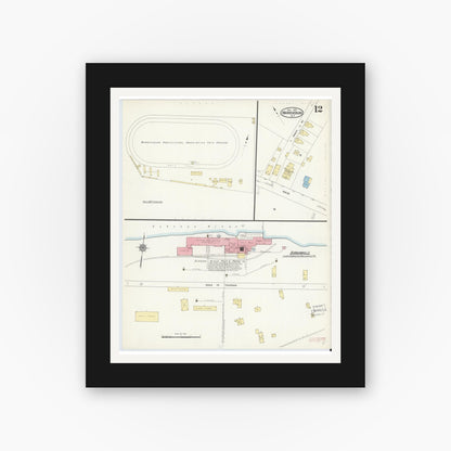 Old map wall art mockup — black gallery frame with white mat — Sanborn Fire Insurance Map from Warrensburg, Warren County, New York (1912), Sheet #0012