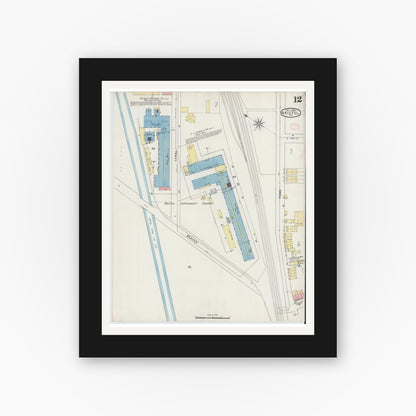 Old map wall art mockup — black gallery frame with white mat — Sanborn Fire Insurance Map from Bristol, Bucks County, Pennsylvania (1894), Sheet #0012