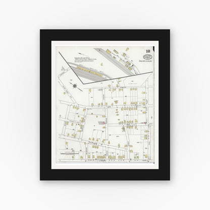 Old map wall art mockup — black gallery frame with white mat — Sanborn Fire Insurance Map from Hamlet, Richmond County, North Carolina (1920), Sheet #0010