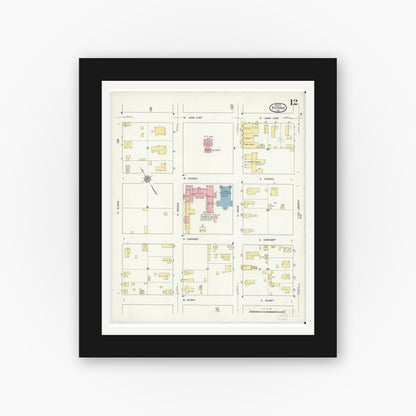 Old map wall art mockup — black gallery frame with white mat — Sanborn Fire Insurance Map from Victoria, Victoria County, Texas (1912), Sheet #0012