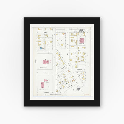 Old map wall art mockup — black gallery frame with white mat — Sanborn Fire Insurance Map from Wabasha, Wabasha County, Minnesota (1902), Sheet #0006