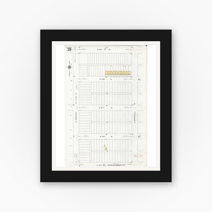 Old map wall art mockup — black gallery frame with white mat — Sanborn Fire Insurance Map from Chicago, Cook County, Illinois (1920), Sheet #0039