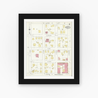 Old map wall art mockup — black gallery frame with white mat — Sanborn Fire Insurance Map from Marshall, Harrison County, Texas (1915), Sheet #0005