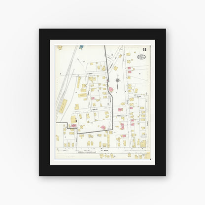 Old map wall art mockup — black gallery frame with white mat — Sanborn Fire Insurance Map from Catskill, Greene County, New York (1912), Sheet #0011