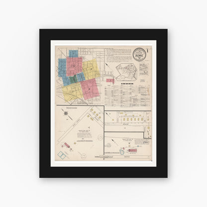 Old map wall art mockup — black gallery frame with white mat — Sanborn Fire Insurance Map from Bowie, Montague County, Texas (1922) - Complete Map Set