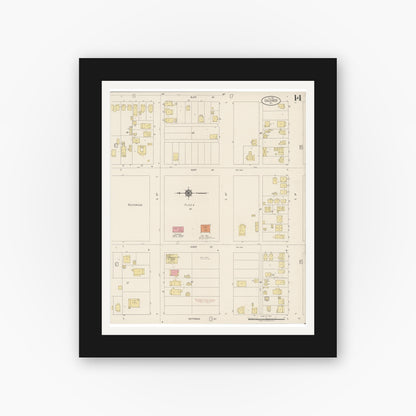 Old map wall art mockup — black gallery frame with white mat — Sanborn Fire Insurance Map from Calexico, Imperial County, California (1920), Sheet #0014