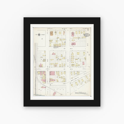 Old map wall art mockup — black gallery frame with white mat — Sanborn Fire Insurance Map from Moorhead, Clay County, Minnesota (1914), Sheet #0007