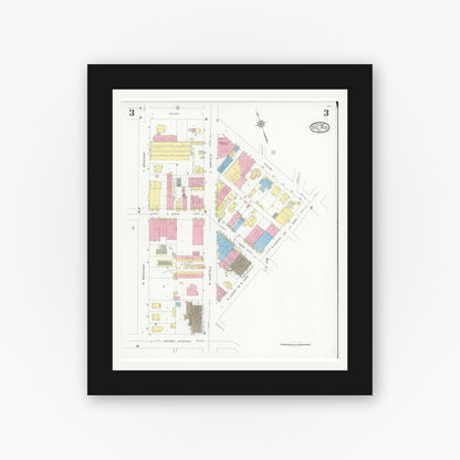 Old map wall art mockup — black gallery frame with white mat — Sanborn Fire Insurance Map from Del Rio, Val Verde County, Texas (1930), Sheet #0003