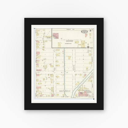 Old map wall art mockup — black gallery frame with white mat — Sanborn Fire Insurance Map from New Bremen, Auglaize County, Ohio (1914), Sheet #0003