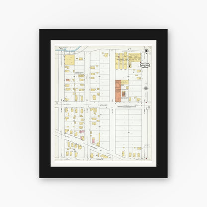 Old map wall art mockup — black gallery frame with white mat — Sanborn Fire Insurance Map from Manitowoc, Manitowoc County, Wisconsin (1919), Sheet #0010