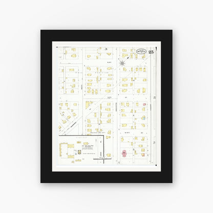 Old map wall art mockup — black gallery frame with white mat — Sanborn Fire Insurance Map from Waterloo, Black Hawk County, Iowa (1906), Sheet #0025