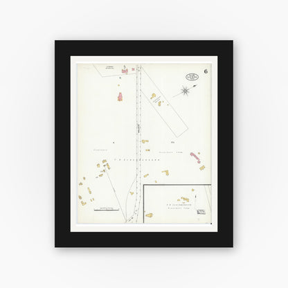 Old map wall art mockup — black gallery frame with white mat — Sanborn Fire Insurance Map from Lenox, Berkshire County, Massachusetts (1905), Sheet #0006