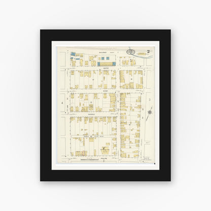Old map wall art mockup — black gallery frame with white mat — Sanborn Fire Insurance Map from Coaldale, Schuylkill County, Pennsylvania (1916), Sheet #0002