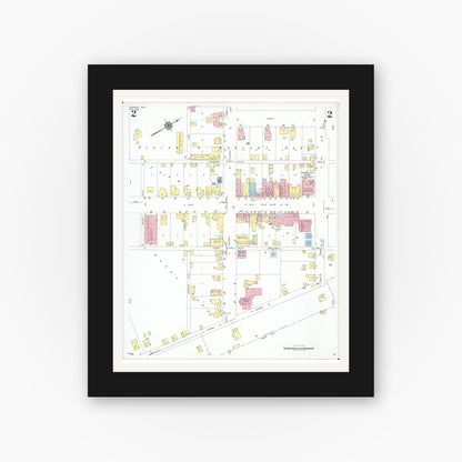 Old map wall art mockup — black gallery frame with white mat — Sanborn Fire Insurance Map from Kingston, Ross County, Ohio (1949), Sheet #0002